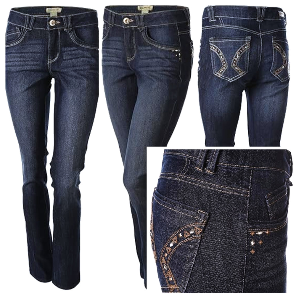 Democracy Liberty Skinny Jean 8 x 33 Stretch‎ Straight Leg Embellished Jewel New